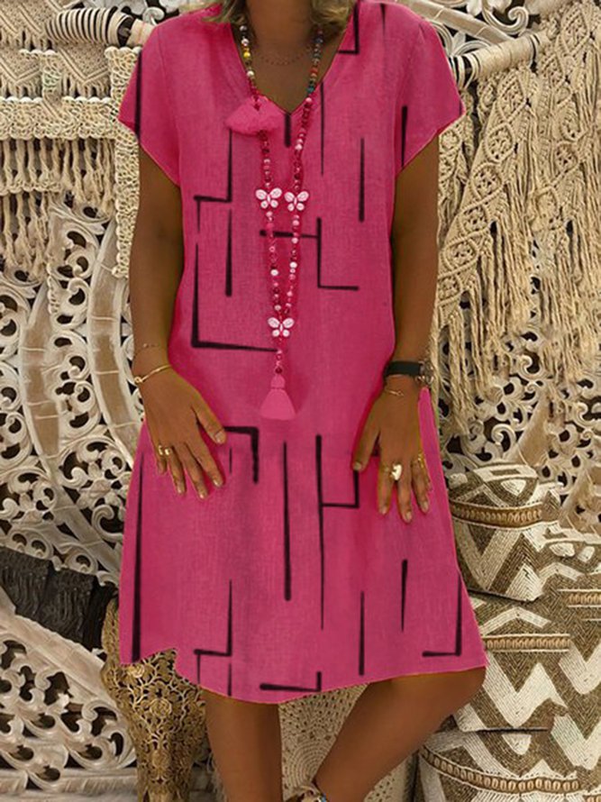 Short Sleeve Solid Casual Shift Knitting Dress