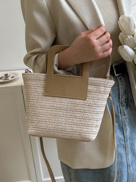 Casual Leather Straw Stitching Clutch Urban Vacation Women's Messenger Bag