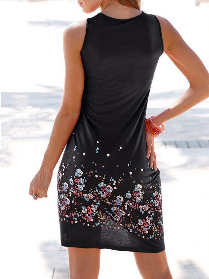 A-line Women Daytime Sleeveless Cotton-blend Painted Floral Floral Dress