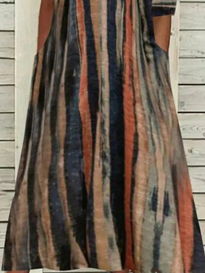 Women's A Line Midi Dress Half Sleeve Line Print Square Neck Elegant Modern