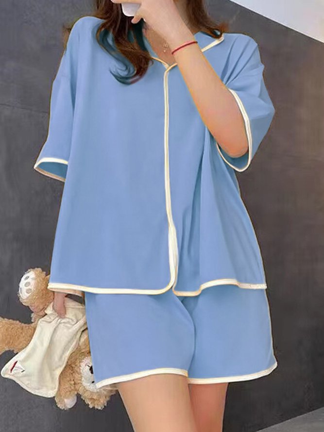 Breathable Comfortable Loose Casual Plain Lounge Set