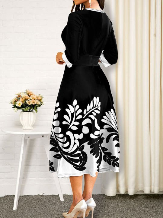 V Neck Branches Casual Dress