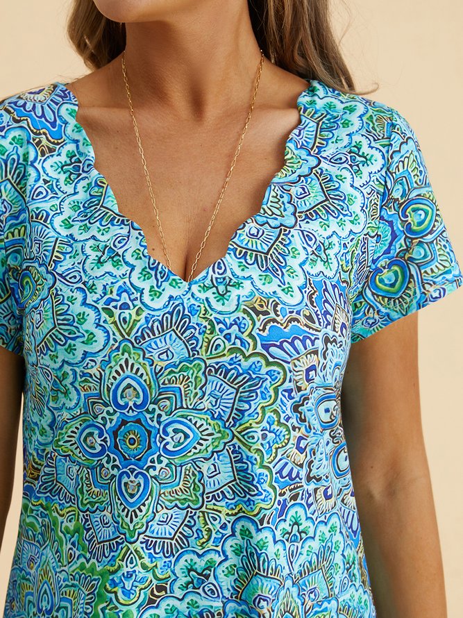Women's A Line Dress Midi Dress Blue Half Sleeve paisley Print Spring Summer V Neck Casual Modern