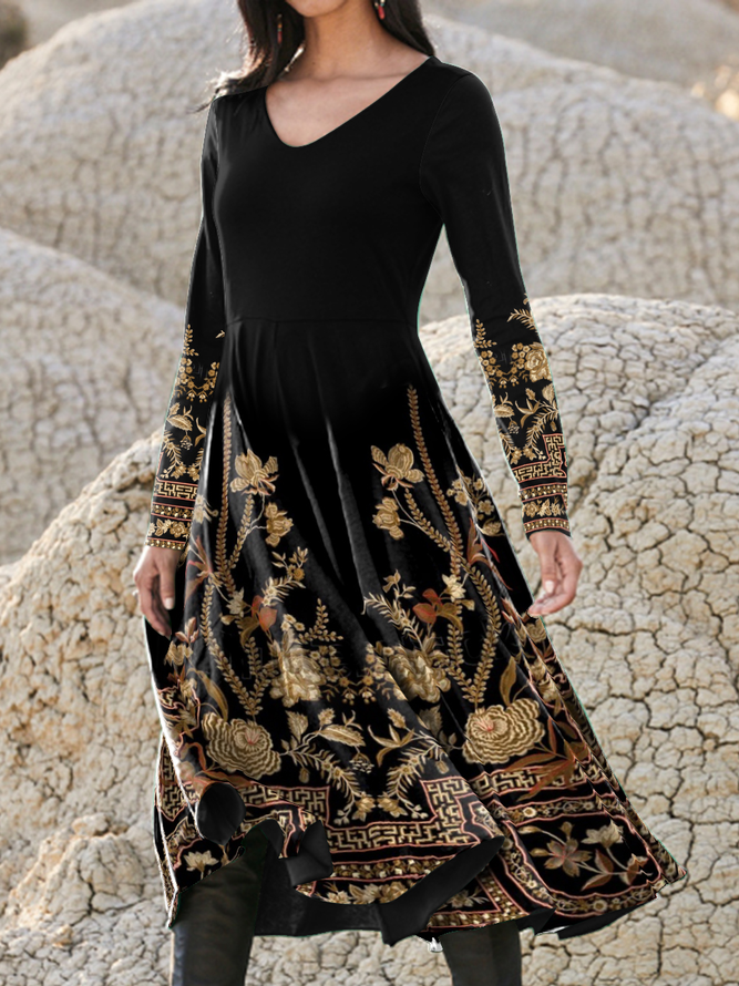 V Neck Ethnic Boho Dress