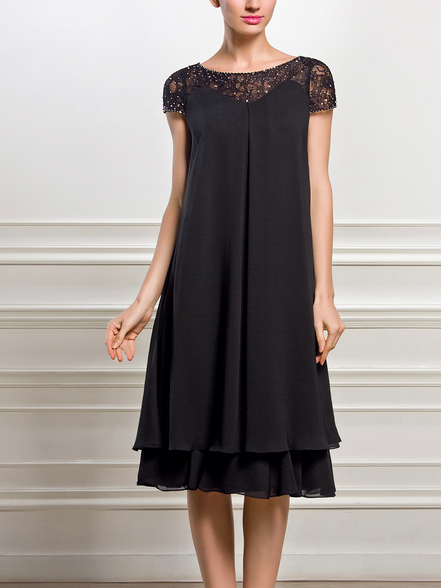 Crew Neck Loose Chiffon Urban Lace Dress