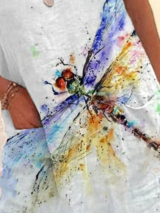 Loose Dragonfly Casual Crew Neck Dress