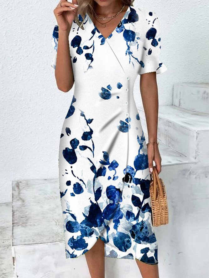 Elegant Cross Floral Regular Fit Dress