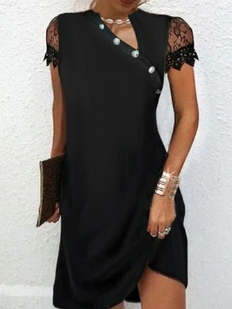 Asymmetrical Lace Edge Casual Plain Dress