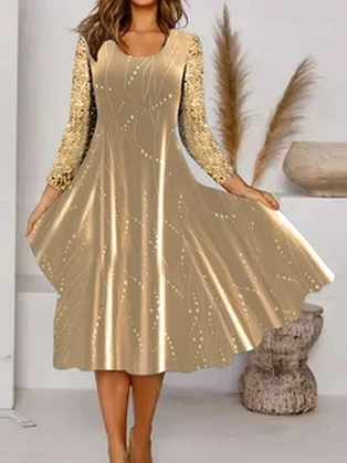 Jersey Crew Neck Polka Dots Dress