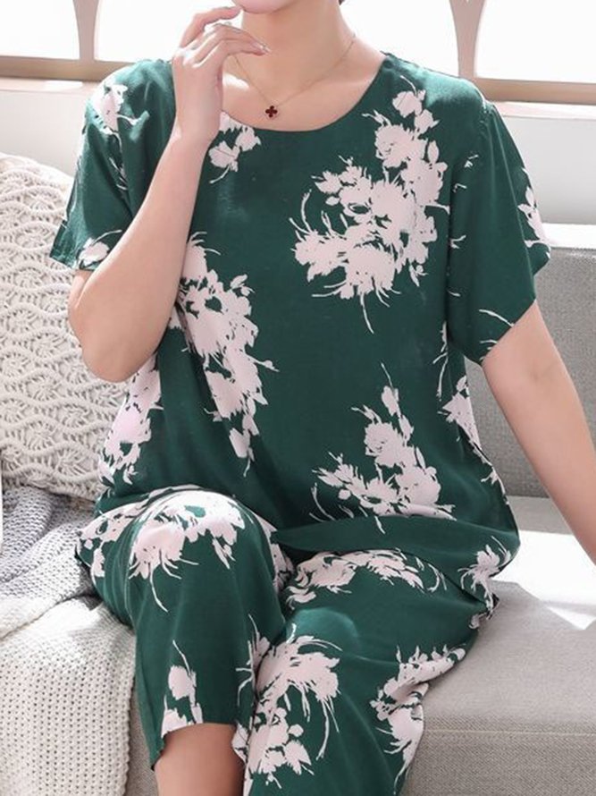 Breathable Cozy Floral Print Cotton Linen Pajama Set