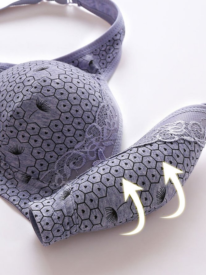 Lace Geometric Printing Casual Cotton C&D Cup Bra & Bralette