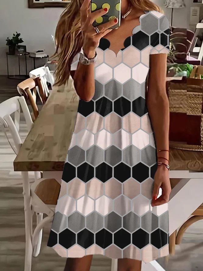 Casual Plaid V Neck Regular Fit Dress