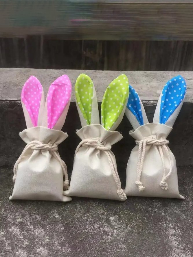 Easter Bunny Ears Canvas Storage Drawstring Bag
