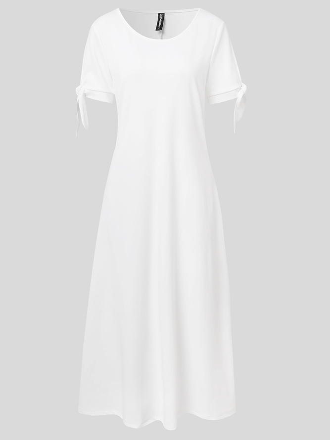 Round Neck Solid Casual Midi Dress