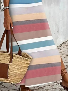 Casual Loose Crew Neck Striped Dress