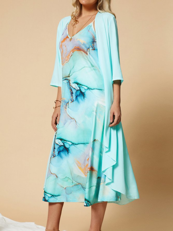 Rainbow gradient marble loose resort beach Chiffon two-piece dress set long