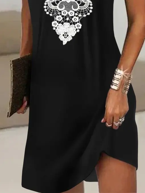 V Neck Elegant Contrast Lace Sleeveless Casual Occasion Mini Prom Dress