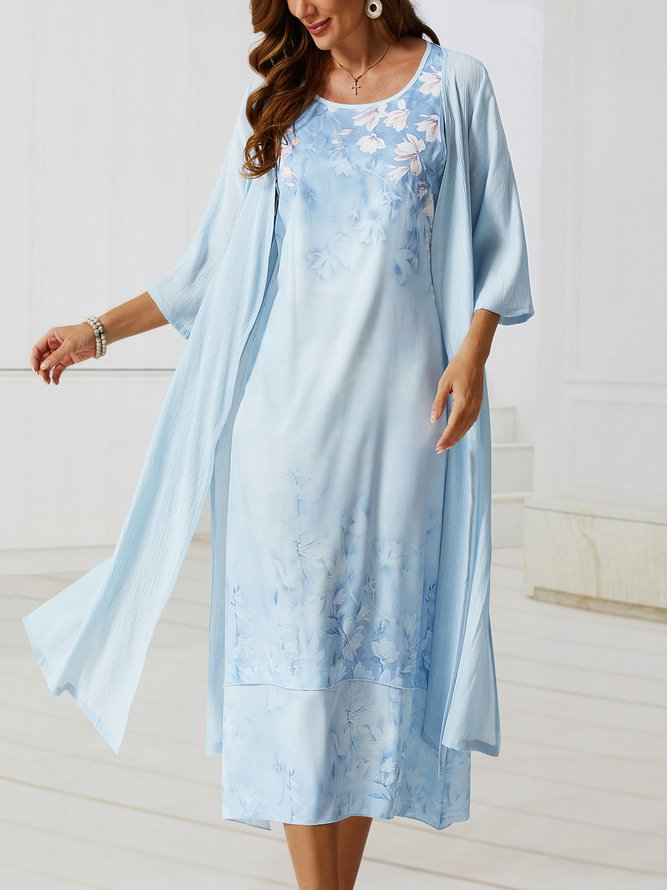 Elegant Floral Short sleeve Woven Dress two-piece