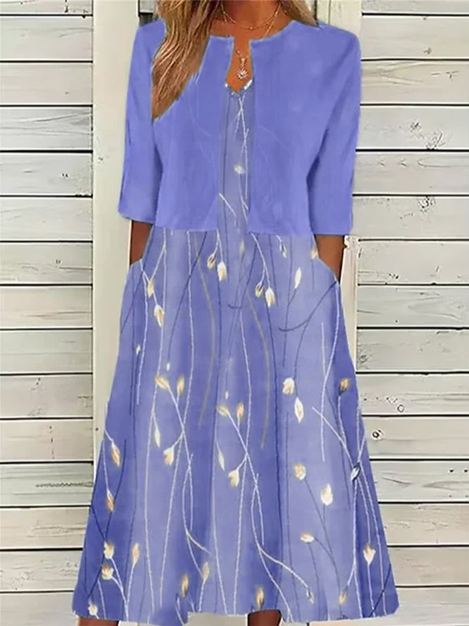 Vacation Loose V Neck Color Block Two-Piece Set