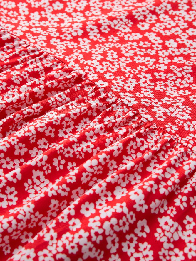 Ditsy Floral V Neck Beach Vacation Casual Mini Smock Dress