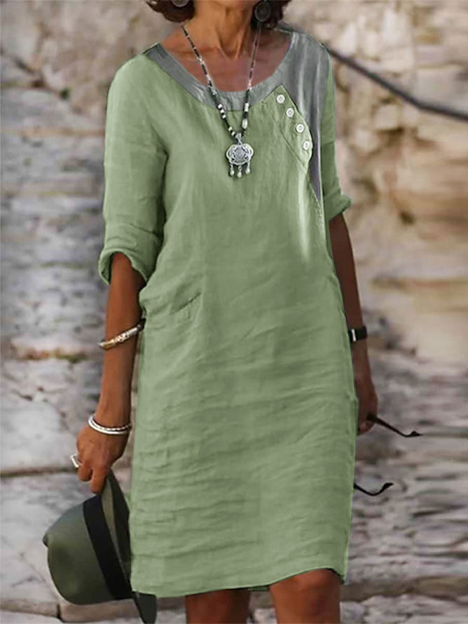 Cotton And Linen Crew Neck Loose Linen Dress