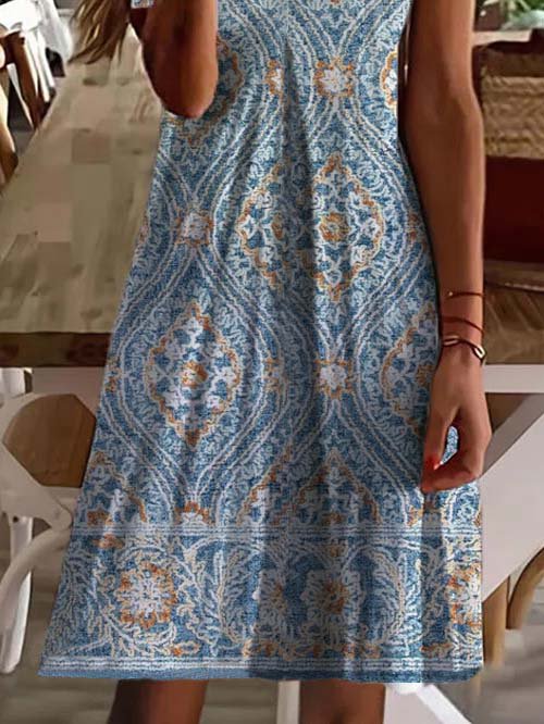 Tribal V Neck Short Sleeve Knit Dress