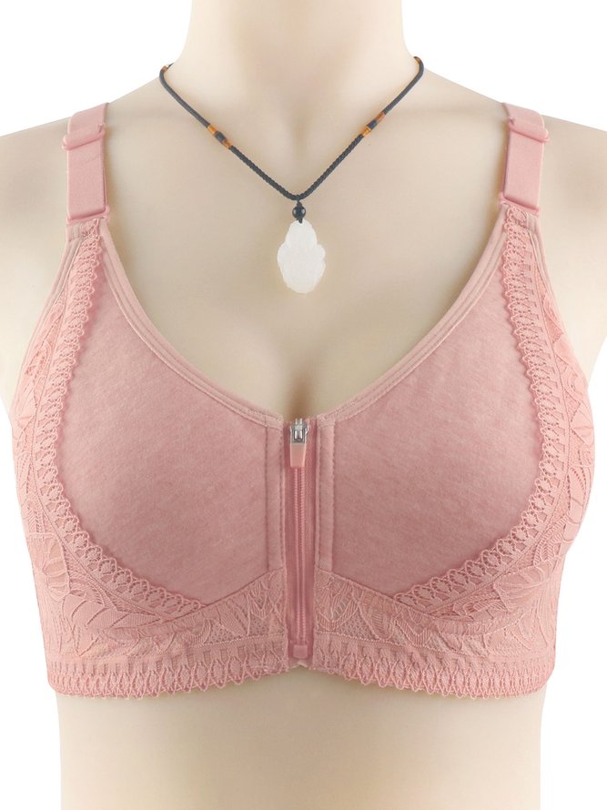 Lace Push Up Zip Front Wireless Bra
