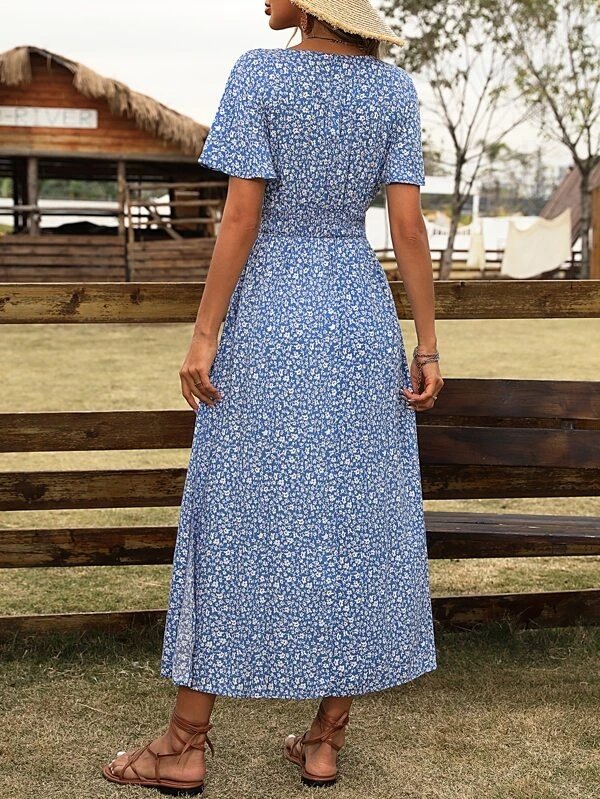 Vacation Loose Cross Neck Floral Summer Dress