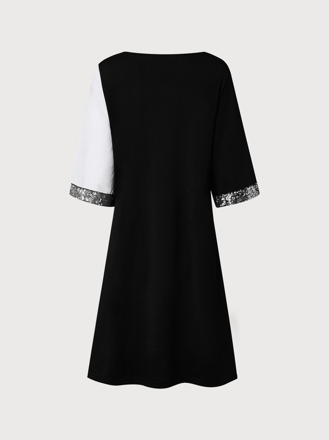 Asymmetrical Neck Color Block Autumn Urban Daily Half sleeve Occasion Dress