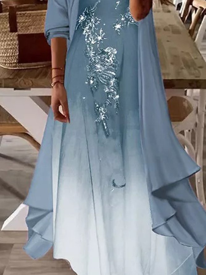 Women's Shift Dress Maxi Dress half Sleeve Floral Print Spring Summer 2PCS V Neck Casual Dress