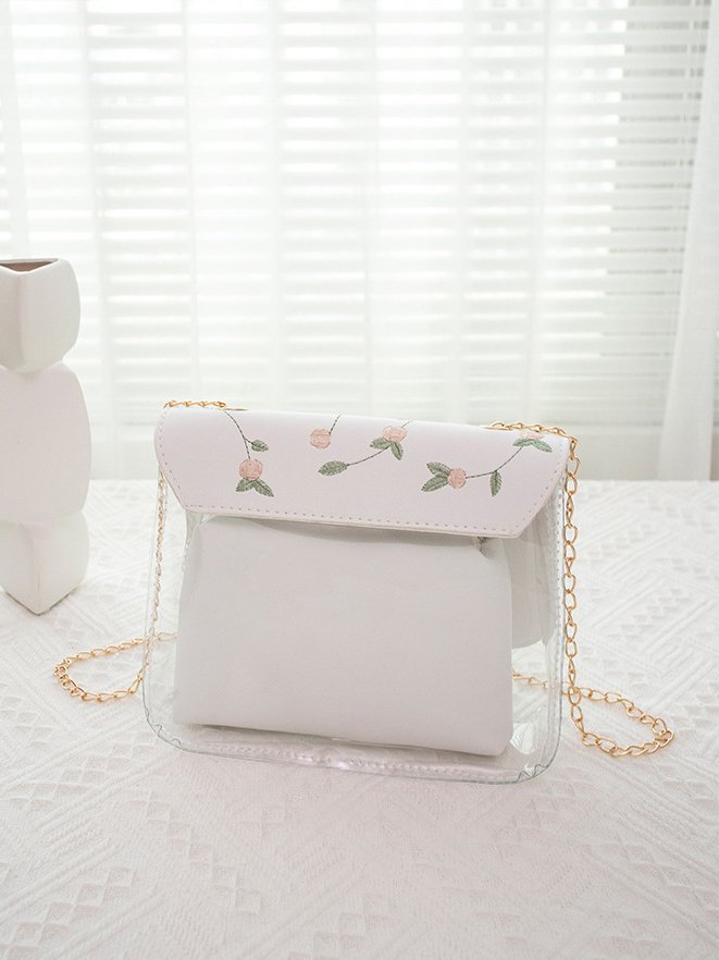 Urban Casual Flower Embroidered Leather Double Layer Messenger Bag Women