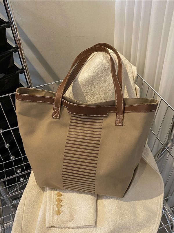 Casual Striped Pattern Large Capacity Tote Shoulder Bag Women