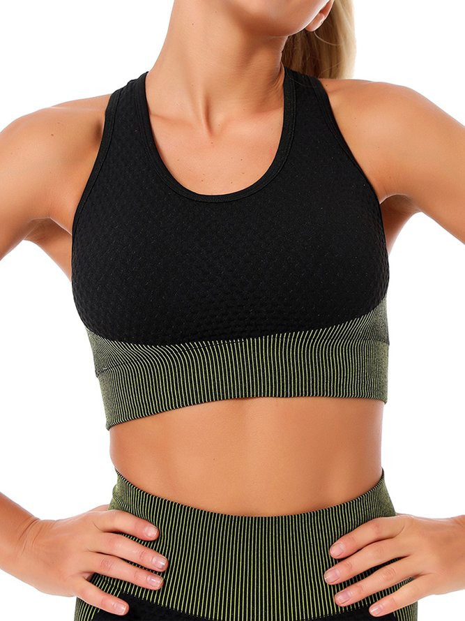 Vest style seamless yoga clothes knitted jacquard fitness suit Set Speed dry sports bra