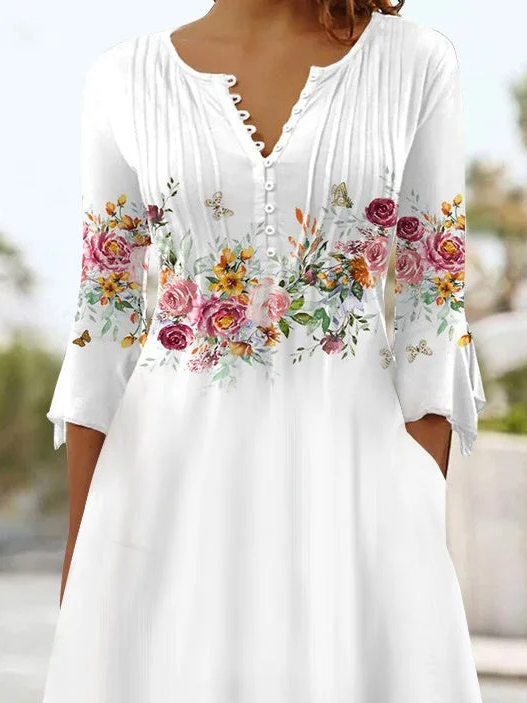 V Neck Casual Floral Dress