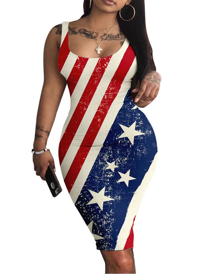 Sleeveless U-Neck Casual Dresses