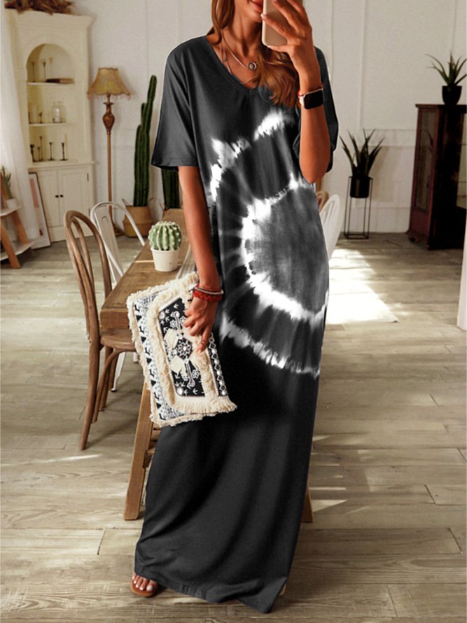 Ombre/tie-Dye Short Sleeve Knitting Dress