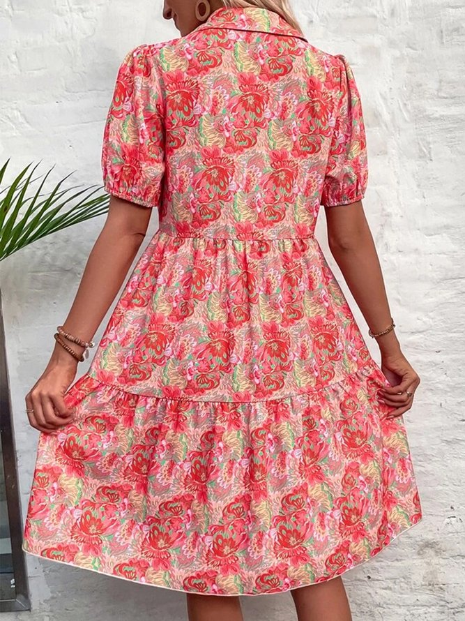 Vacation Buttoned Floral Loose Dress
