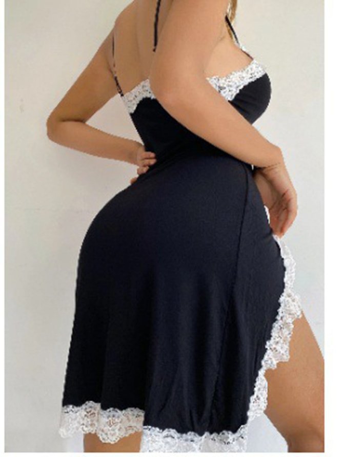 V Neck Lace Casual Lounge Dress