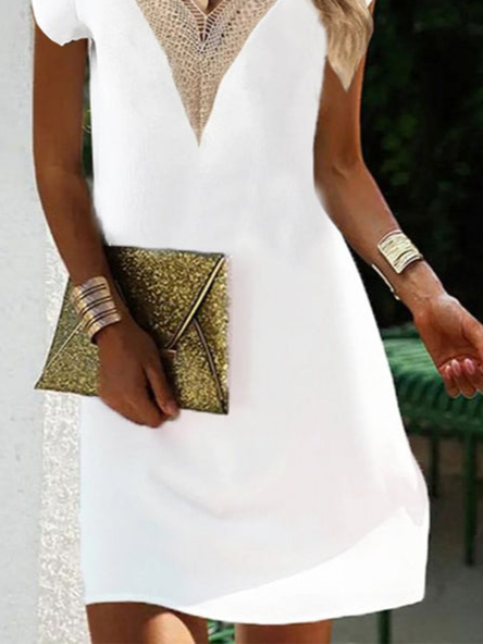 Plain V Neck Simple Lace Dress