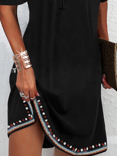Crew Neck Tribal Vacation Mini Prom Dress
