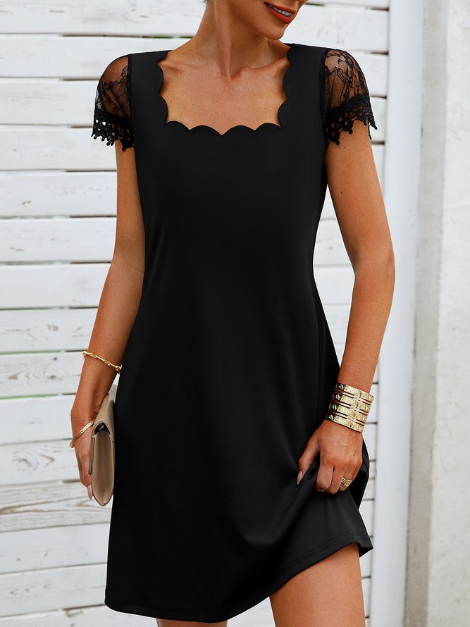 V Neck Simple Plain Lace Dress
