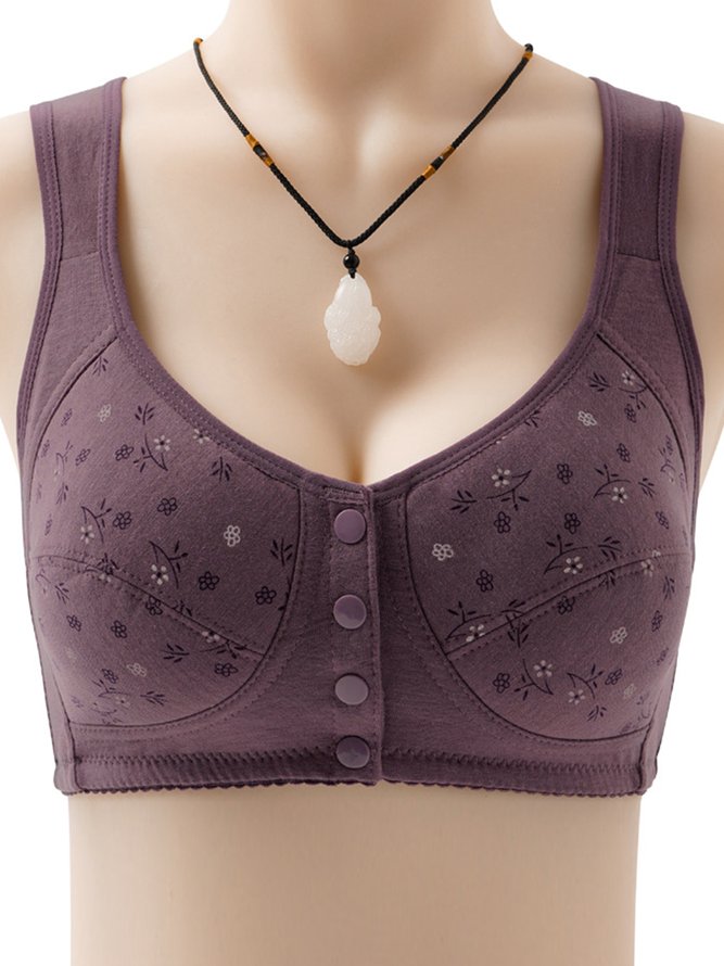 Printed Button Front Wireless Tank Bra
