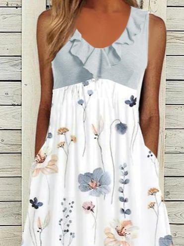 Flouncing V Neck Casual Floral Summer Dress
