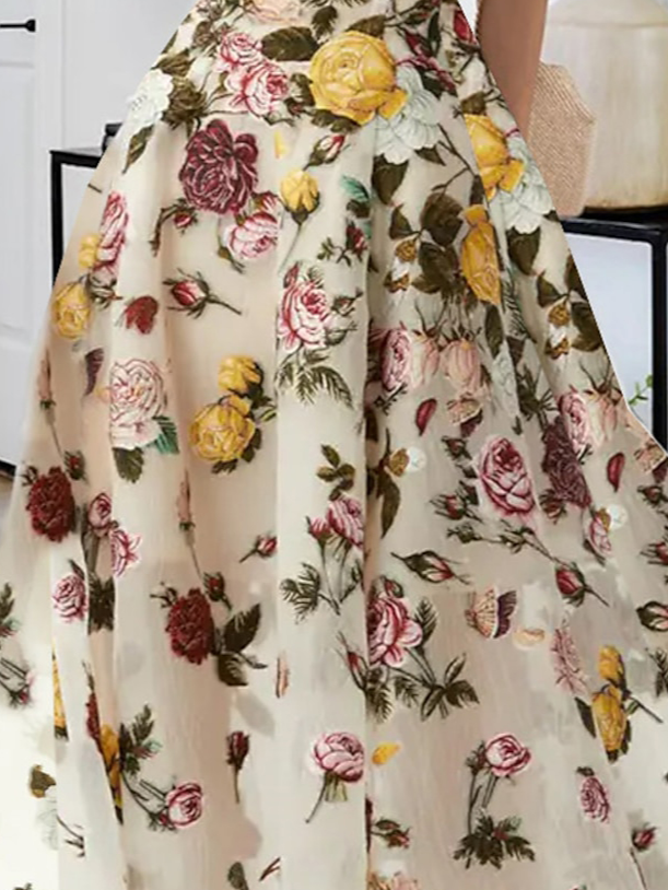 Floral Design Slim Tank Maxi Skirt Dress