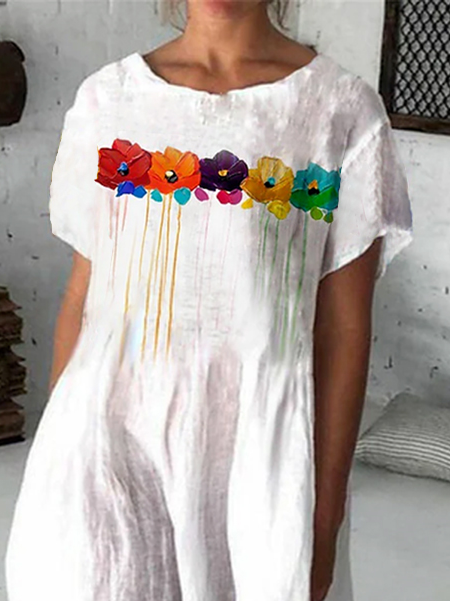 Floral Crew Neck Casual Dress