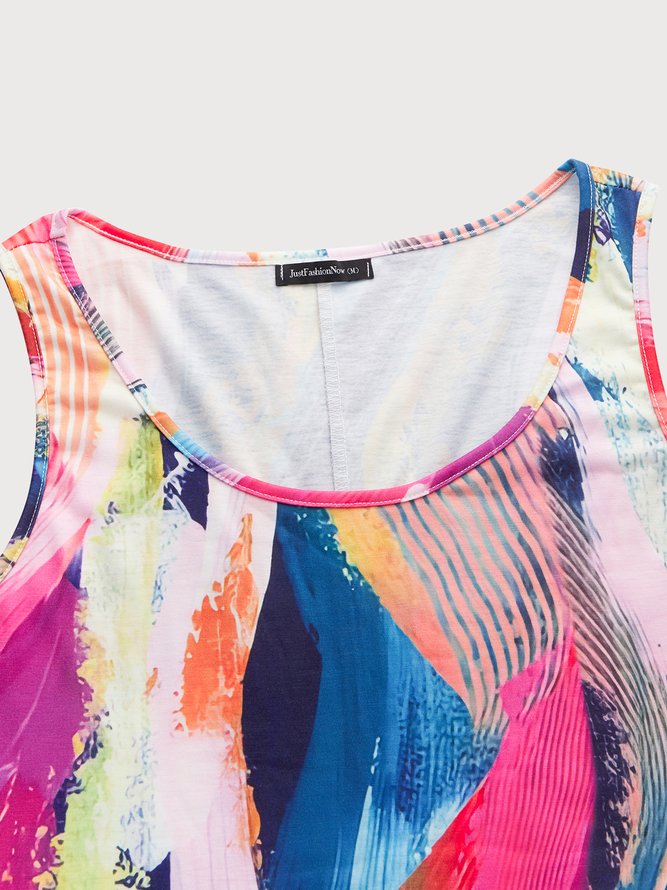 Tropical Print Colorblock Tie-dye Vacation Casual Mini Hawaiian Dress