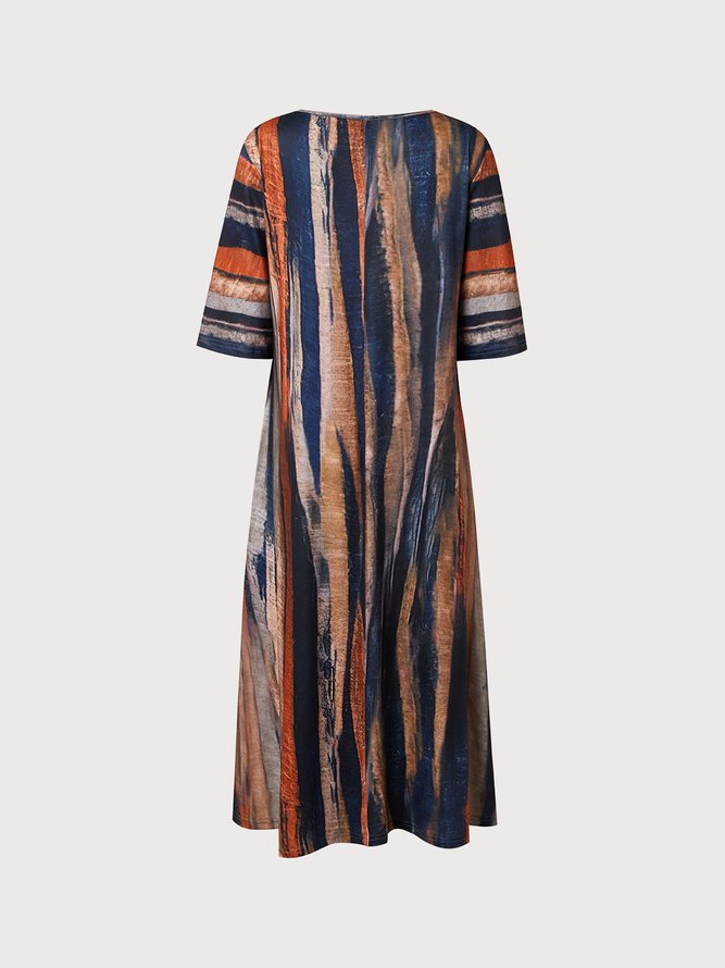 Women's A Line Midi Dress Half Sleeve Line Print Square Neck Elegant Modern