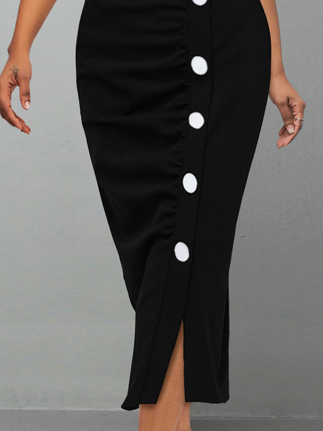 Split Off Shoulder Short Sleeve Black Bodycon Dress