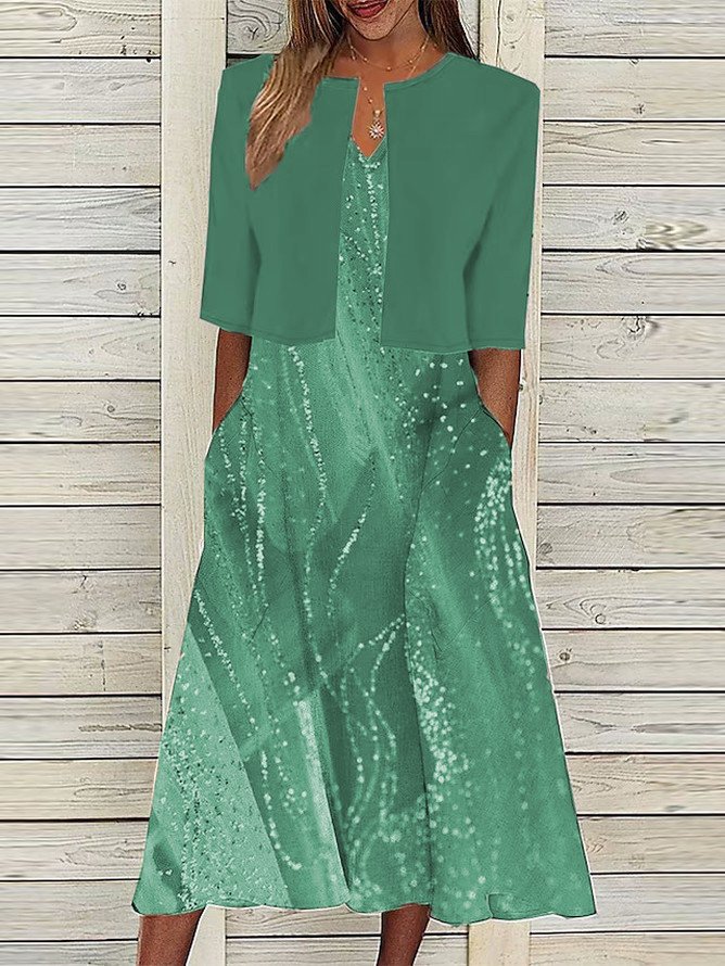 Crew Neck Casual Gradient Pattern Two-Piece Set