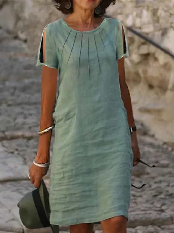 Cotton And Linen Linen Crew Neck Dress